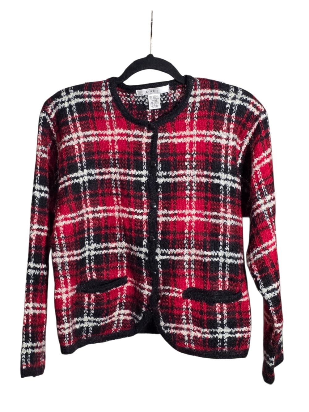 ​Vintage Lise J Plaid Button-Front Cardigan Sweater - Medium